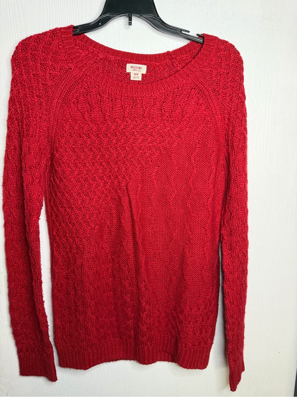 Mossimo Supply Co. Bright Red Cable-Knit Crew Sweater
